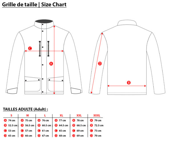 grille taille size chart veste jacket personnalise jump industries